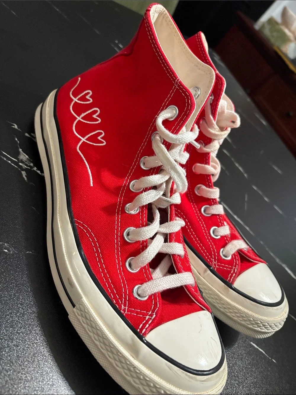 Converse Red High-Top Canvas Sneakers with White Accents - Picture 2 of 6
